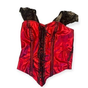 RED CORSET w/Black Lace, Zipper. Reversible. Stretch. Sz. SM